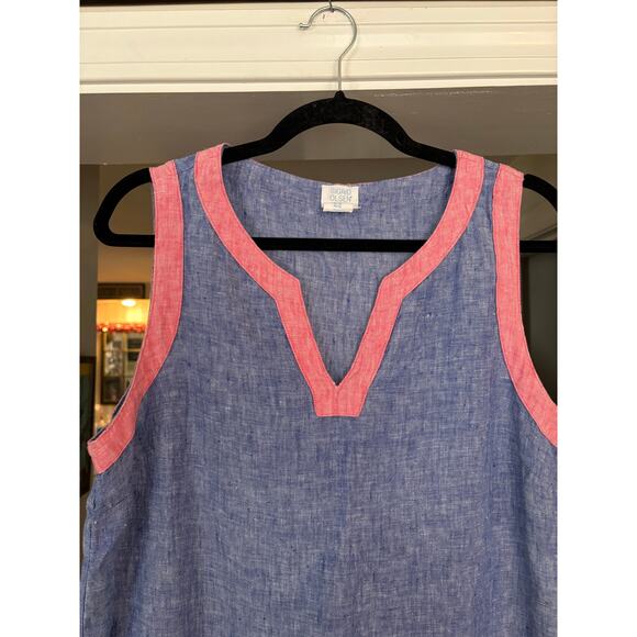 Sigrid Olsen 100% Linen Shift Dress Blue Sleeveless Beachy Nautical Minimalist M - Picture 8 of 9